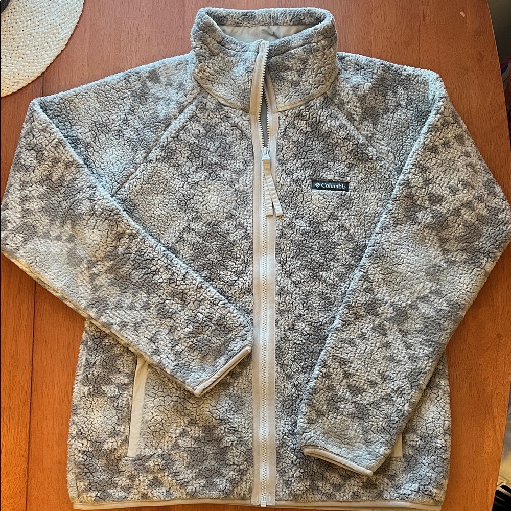 Columbia Aztec Cream Tan Gray Sherpa Fleece Jacket M
